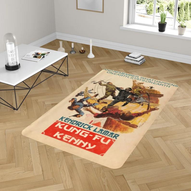 Rugs in living room and bedroom kendricklamar rug - kung fu kenny area rug - kendricklamar carpet- album cover rug- tracklist album rug- kungfu kenny carpet- kenny rug Rectangle Rug
