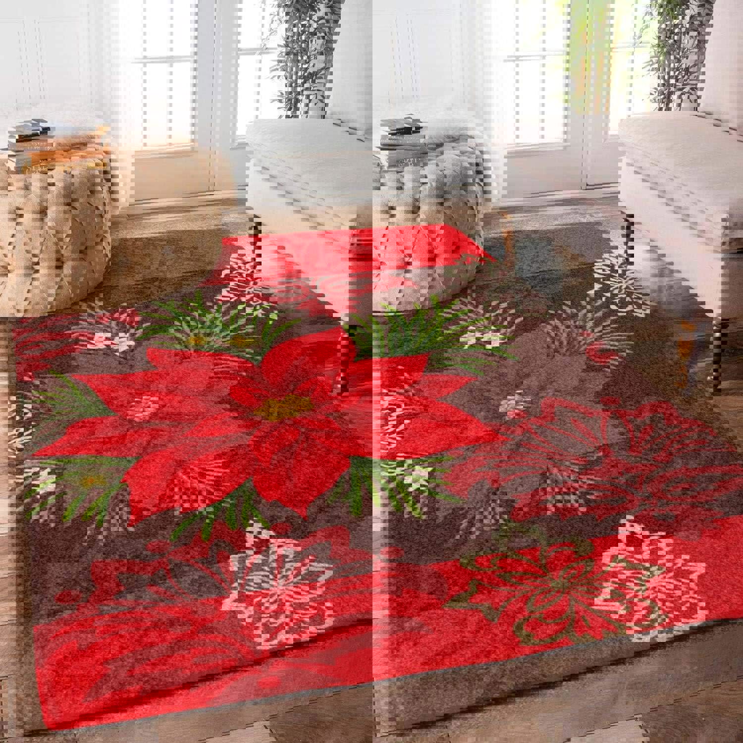 Rugs in living room and bedroom poinsettia christmas rug Rectangle Rug