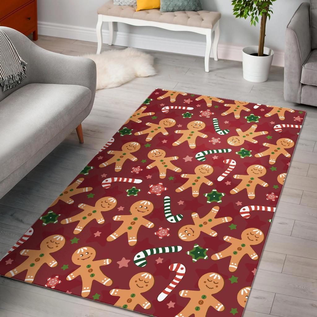 Rugs in living room and bedroom red gingerbread man chirstmas pattern print area rug Rectangle Rug