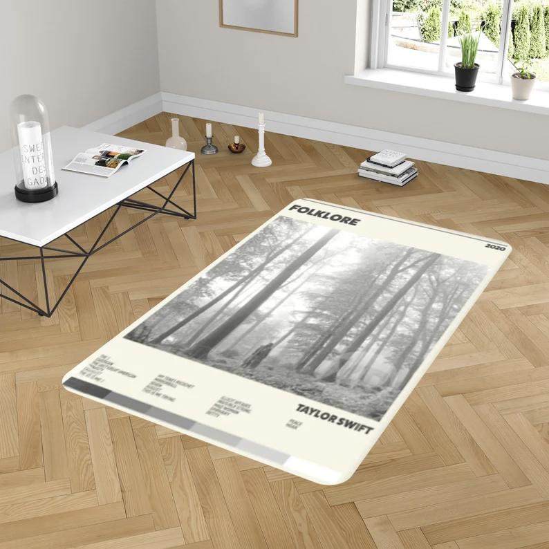 Rugs in living room and bedroom taylorswift rug - folklore album rug - swiftie gift- taylorswift mat- taylorswift decor- taylorswift print- music album tracklist rug Rectangle Rug