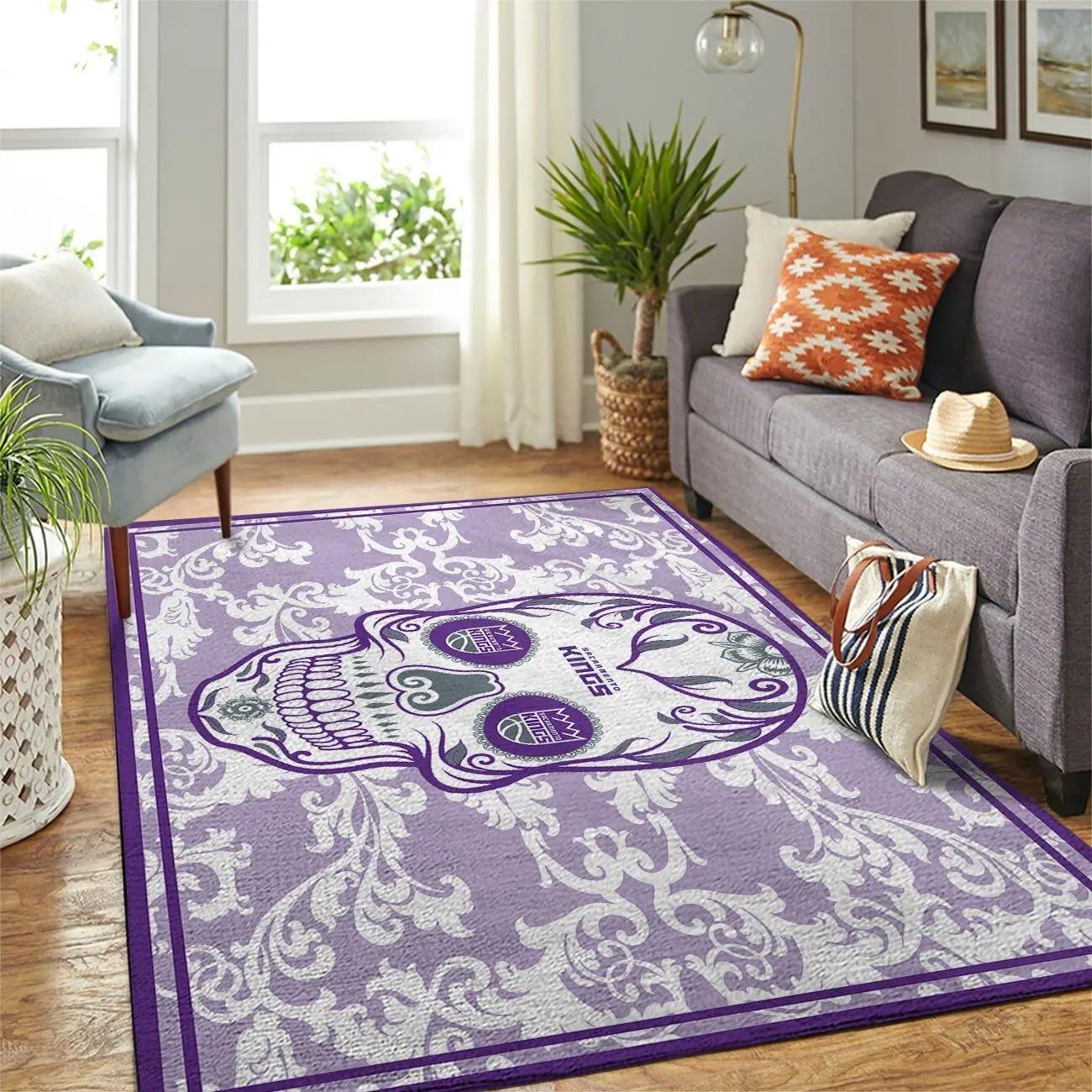 Sacramento kings nba rug skull flower style living room carpet regtangle carpet Rectangle Rug