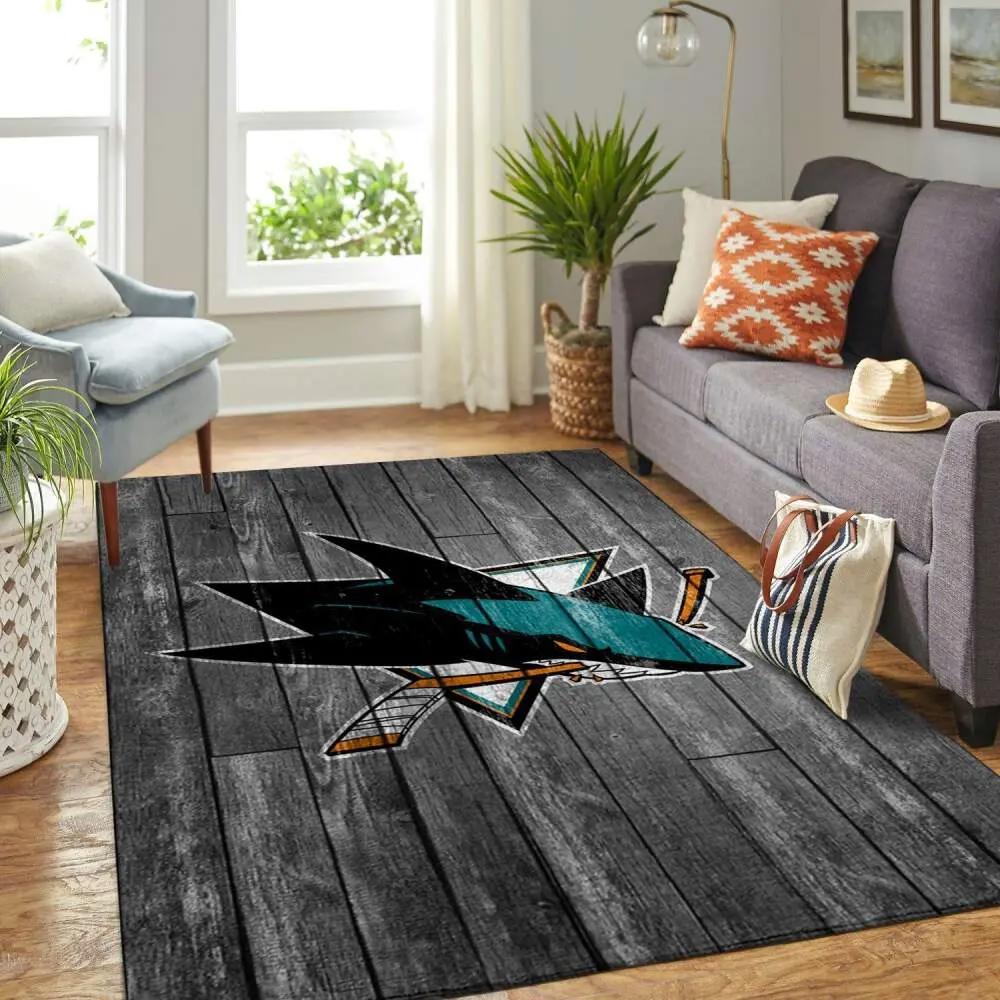 San jose sharks nhl grey area rugs wooden style living room regtangle carpet Rectangle Rug