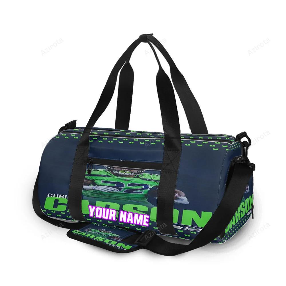 Seattle seahawks chris carson1 personalized name travel bag gym bag 2091 Travel Bag