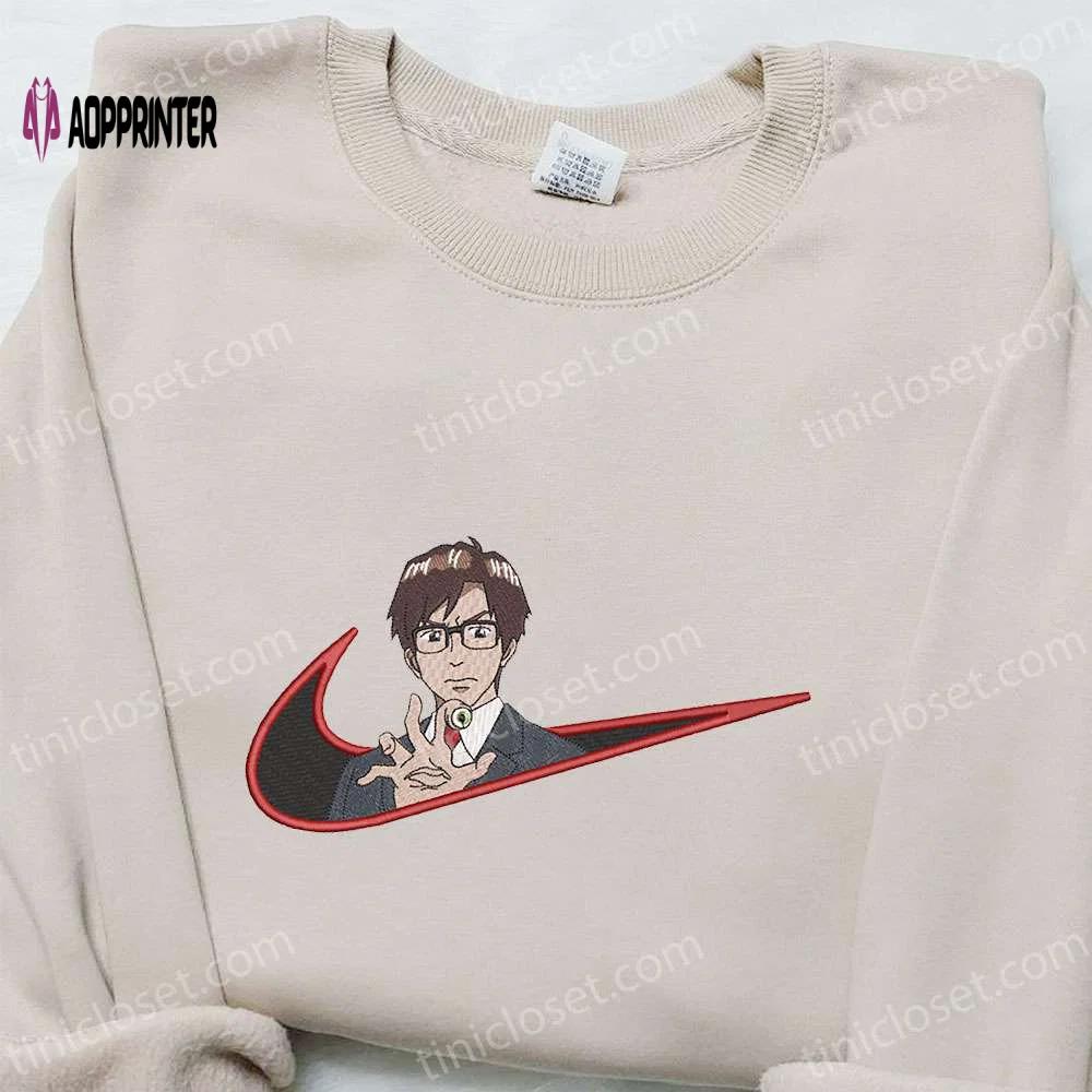 Shinichi izumi x nike swoosh anime embroidered hoodie & shirts: kiseijuu & nike inspired apparel Embroidered Shirt