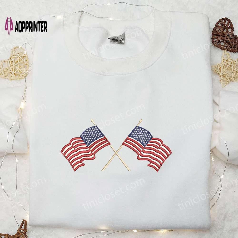 Show your patriotism with our american flag embroidered shirt – perfect national day gift! Embroidered Shirt