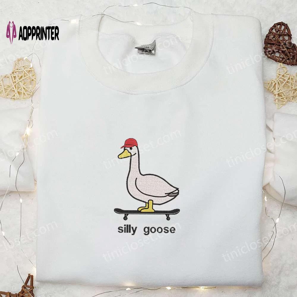 Silly goose embroidered shirt: cute animal design for skateboarding enthusiasts Embroidered Shirt