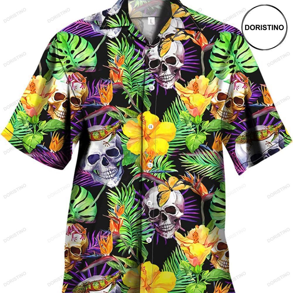Skull and flowers purple hawaiian shirt Hawaii Shirt Shorts & Flip Flops