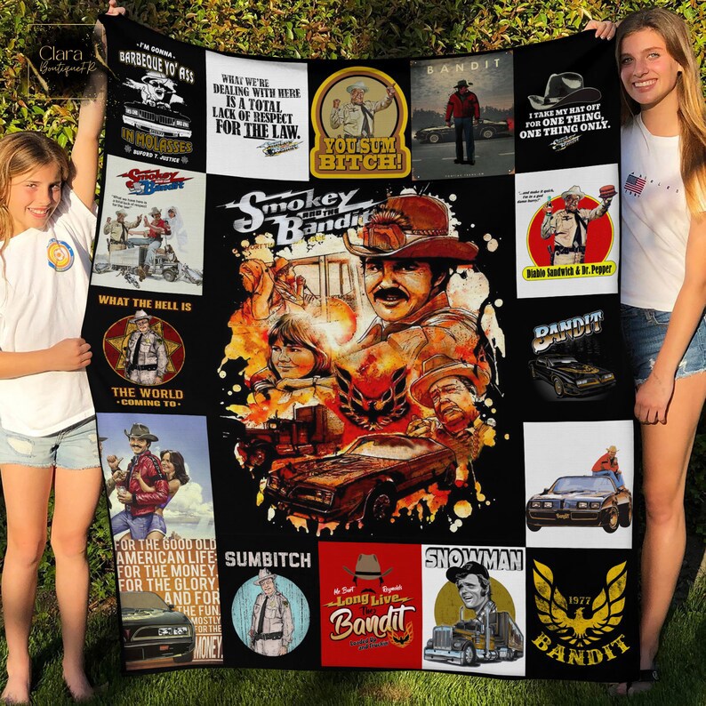 Smokey and the bandit movie fleece blanket, mink sherpa blanket, smokey and the bandit blanket, road action movie quilt, bandit blanket Quilt Blanket