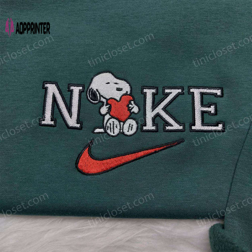 Snoopy heart nike shirt: custom embroidered sweatshirt best valentine s day gift Embroidered Shirt
