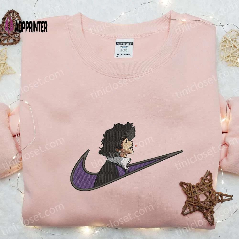 Spike spiegel x swoosh embroidered t-shirt & cowboy bebop anime hoodie: nike inspired sweatshirt Embroidered Shirt