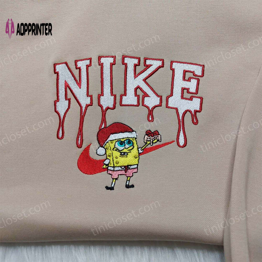Spongebob santa hat nike christmas sweatshirt: custom embroidered hoodie family gift ideas Embroidered Shirt