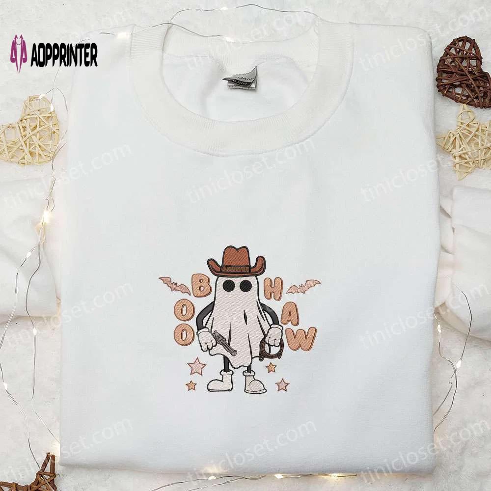 Spook up halloween with boo haw cowboy ghost embroidered shirt: best gift idea! Embroidered Shirt