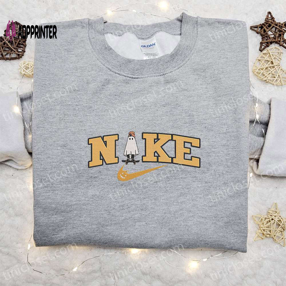 Spooky ghost x nike embroidered shirt: best halloween gift ideas with nike inspired design Embroidered Shirt