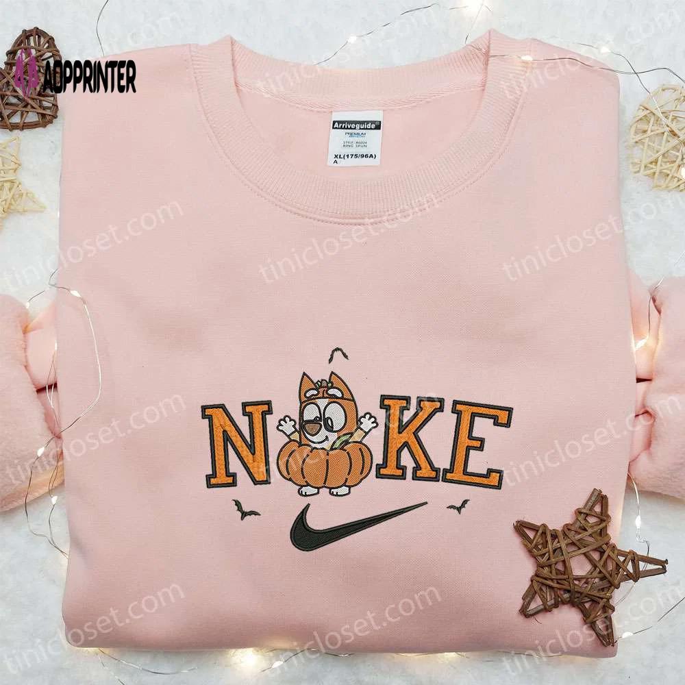 Spooky halloween nike x bingo heeler embroidered sweatshirt: cute pumpkin hoodie & shirt Embroidered Shirt