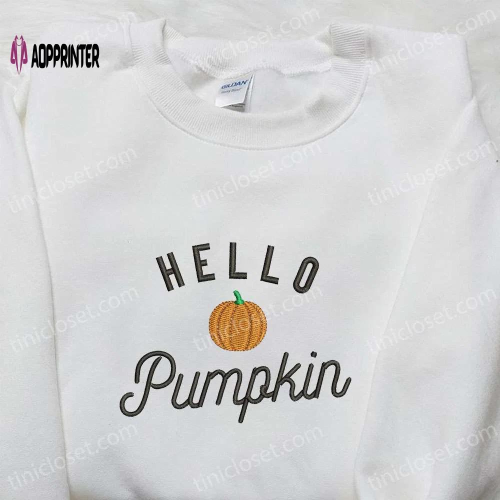 Spooky hello pumpkin embroidered sweatshirt & hoodie – best halloween gift ideas Embroidered Shirt