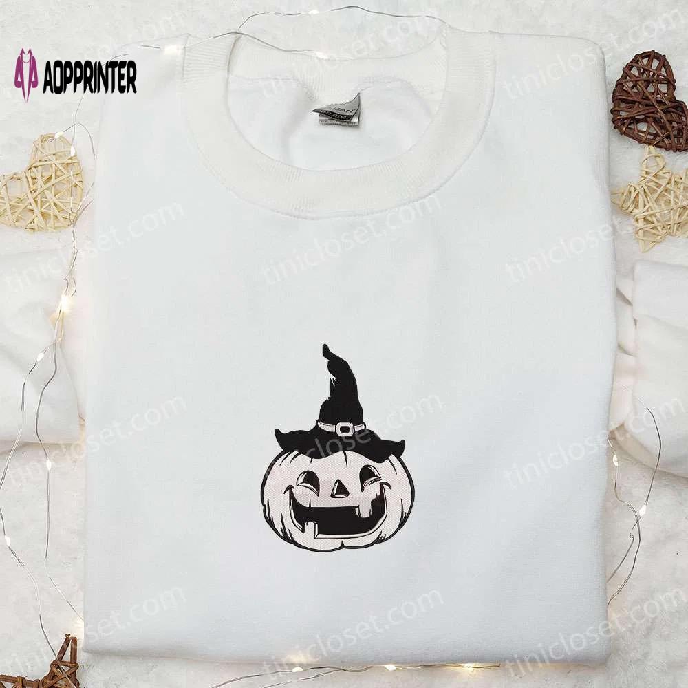 Spooky & hilarious: laughing halloween pumpkin embroidered shirt – perfect for funny & cool halloween looks! Embroidered Shirt