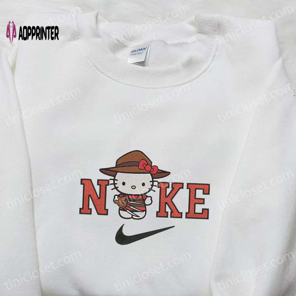 Spooky nike x hello kitty freddy krueger embroidered sweatshirt t-shirt & hoodie – perfect for halloween! Embroidered Shirt