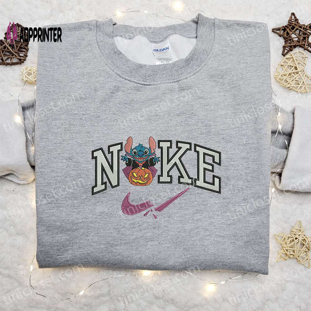 Stitch witch x nike embroidered hoodie & shirt: best halloween gift ideas Embroidered Shirt