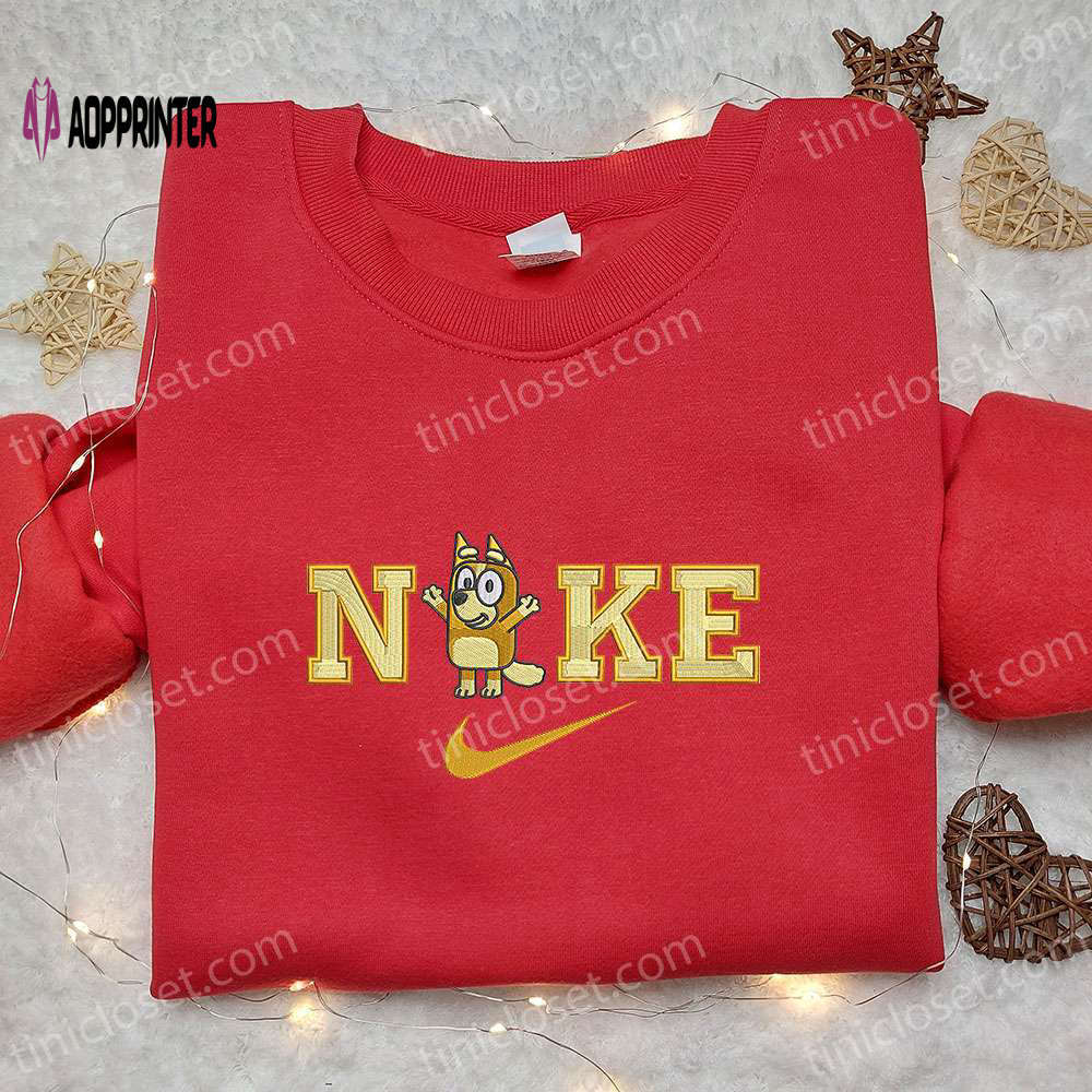 Stylish bingo x nike cartoon & bluey embroidered shirts – custom nike embroidery Embroidered Shirt