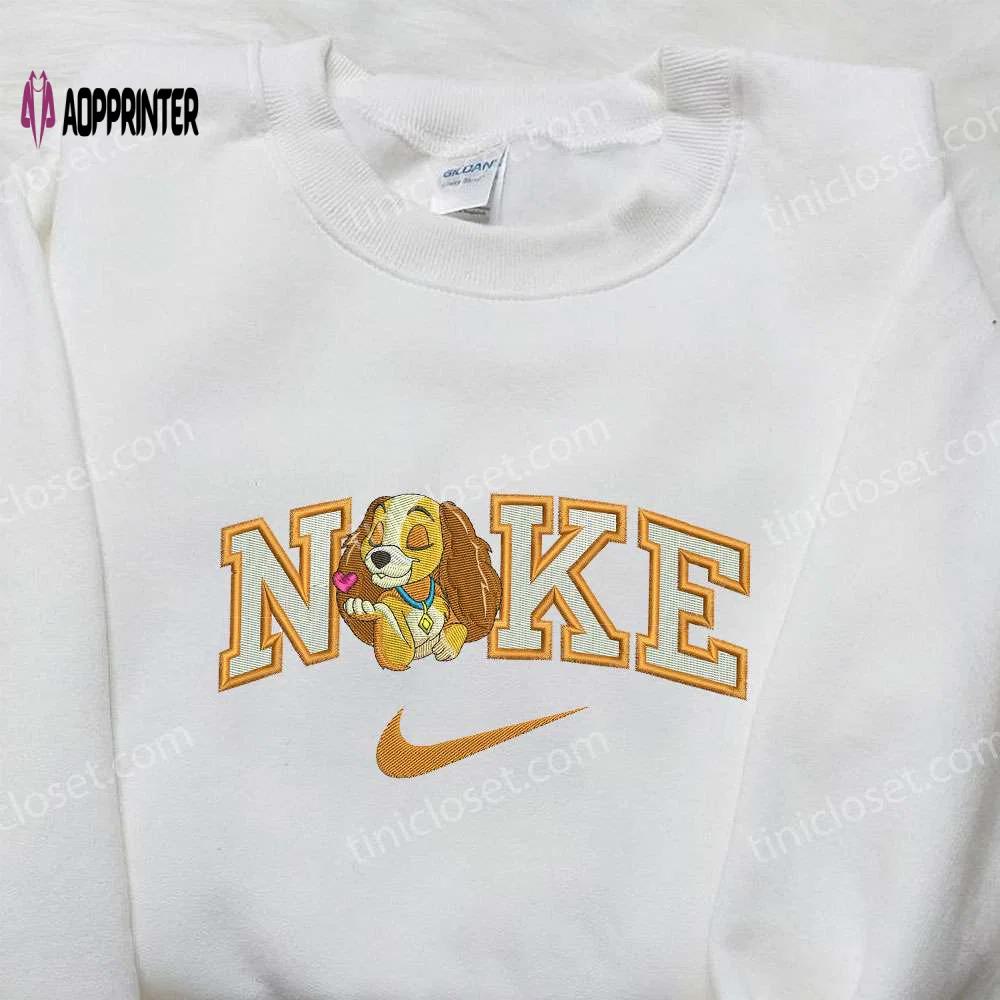 Stylish lady x nike embroidered shirt: lady and the tramp design customized nike shirt Embroidered Shirt