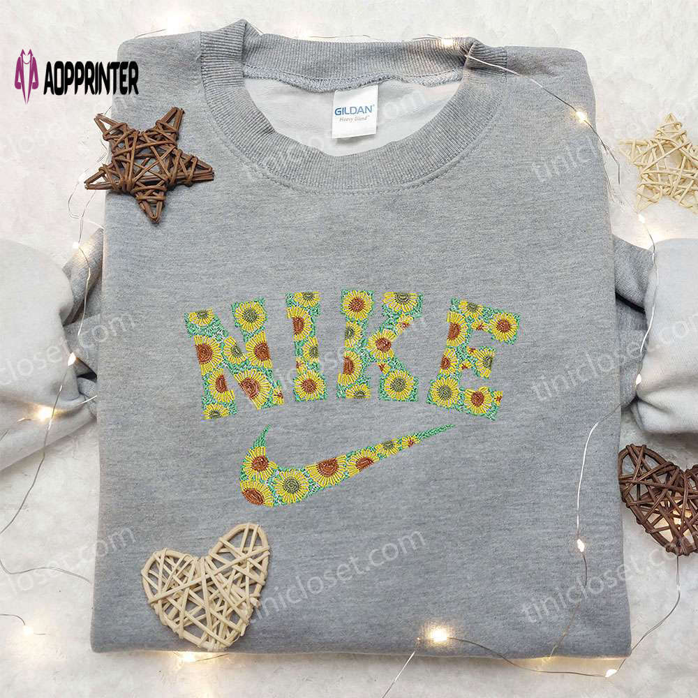 Sun flowers x nike embroidered sweatshirt: best nike inspired birthday gift for family Embroidered Shirt