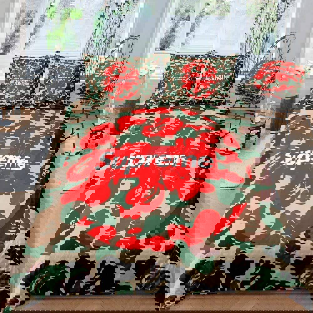 Supreme patchy luxury brand logo premium bedding sets,bed sets, bedroom sets, comforter sets, duvet cover, bedspread Bedding Sets