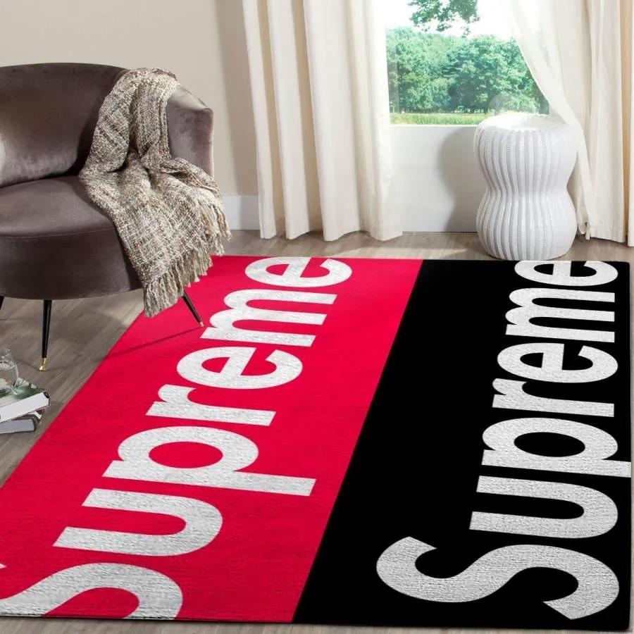 Supreme red black logo type 506. Upgrade Your Living Room with Luxury Home Decor: Area Carpets, Floor Decor, Door Mats, and Hot Gift Items with style a High-End Fashion Brand Rectangle Rug