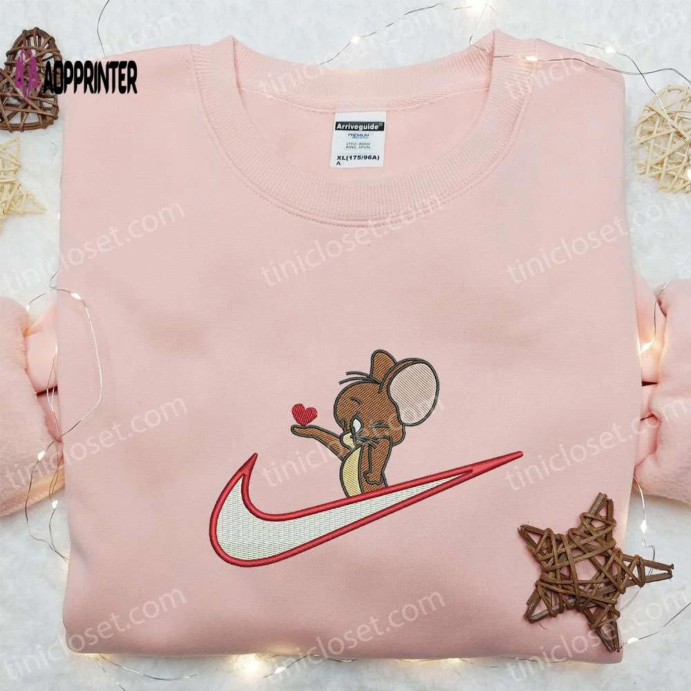 Swoosh x jerry embroidered sweatshirt & tom and jerry shirt – best gift ideas for all occasions Embroidered Shirt