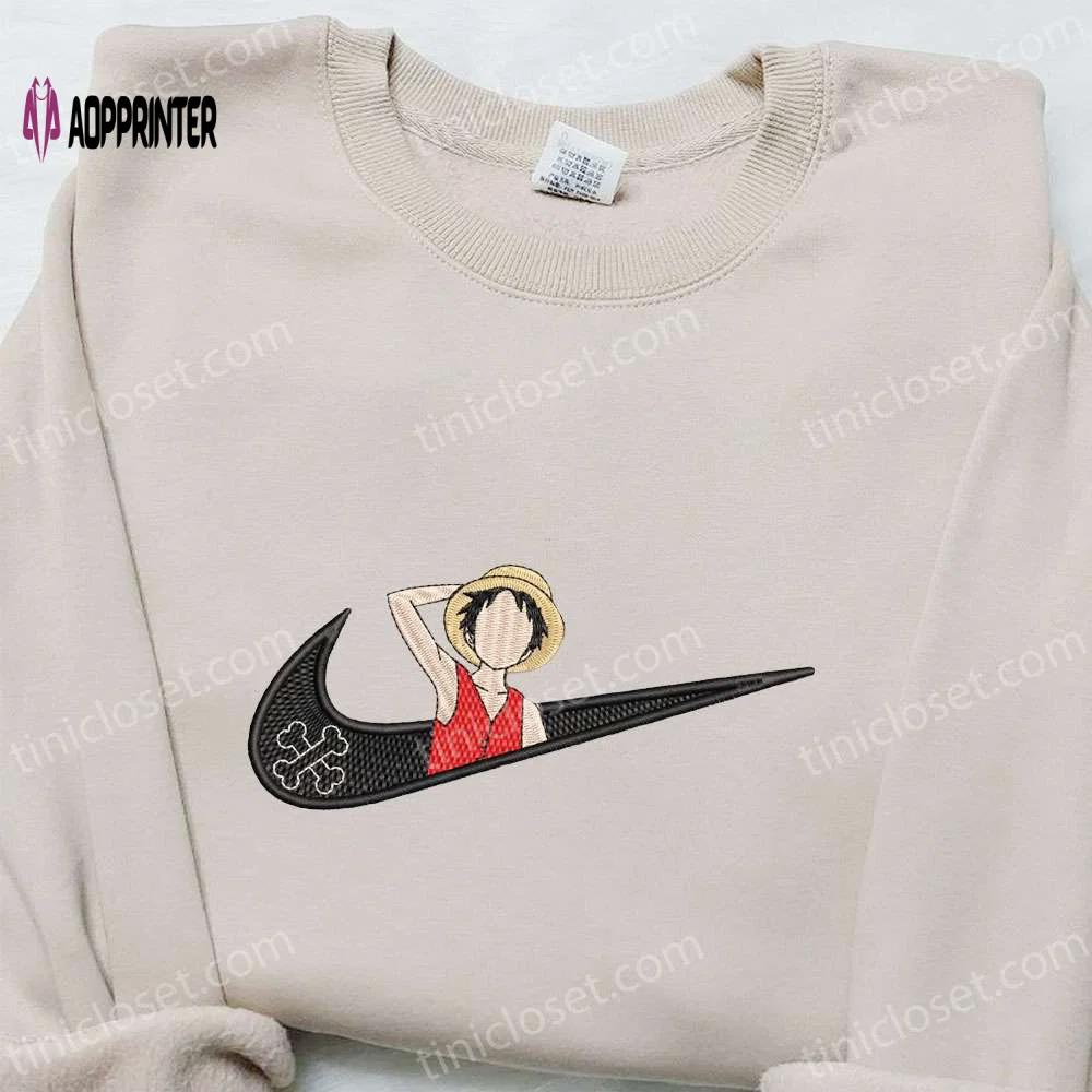 Swoosh x monkey d luffy anime embroidered sweatshirt – nike inspired cool anime clothing Embroidered Shirt