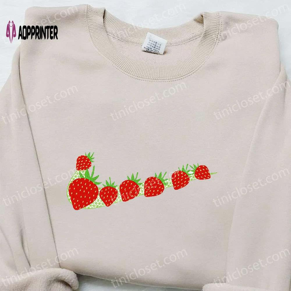 Swoosh x strawberry embroidered sweatshirt & favorite food and drink hoodie – top birthday gift ideas Embroidered Shirt