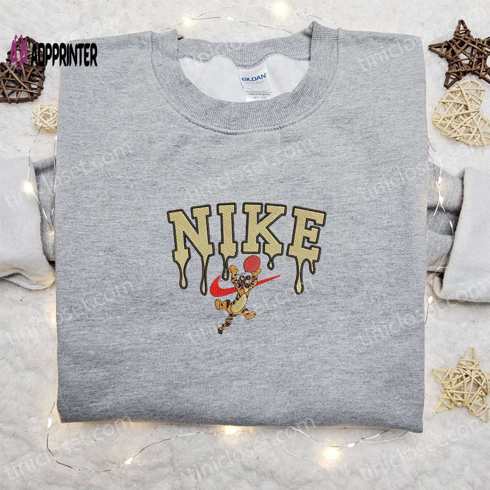 Tigger x nike cartoon hoodie: disney characters & nike inspired embroidered shirt Embroidered Shirt