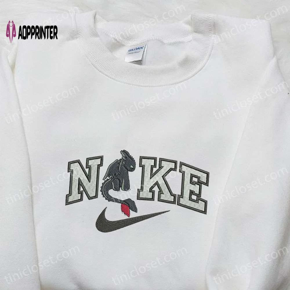 Toothless x nike cartoon embroidered shirt – how to train your dragon custom tee Embroidered Shirt