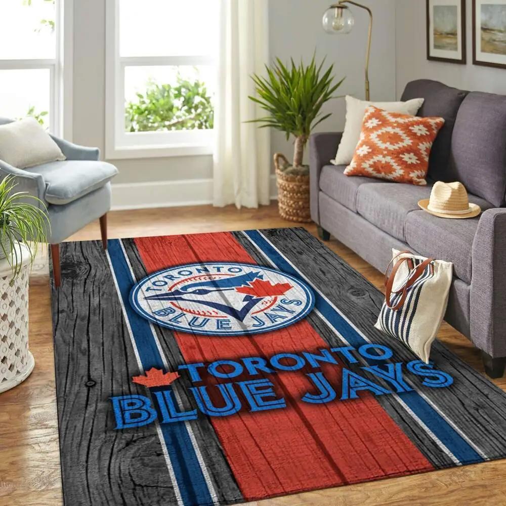 Toronto blue jays wooden style area rug mlb baseball team logo carpet 2 Rectangle Rug