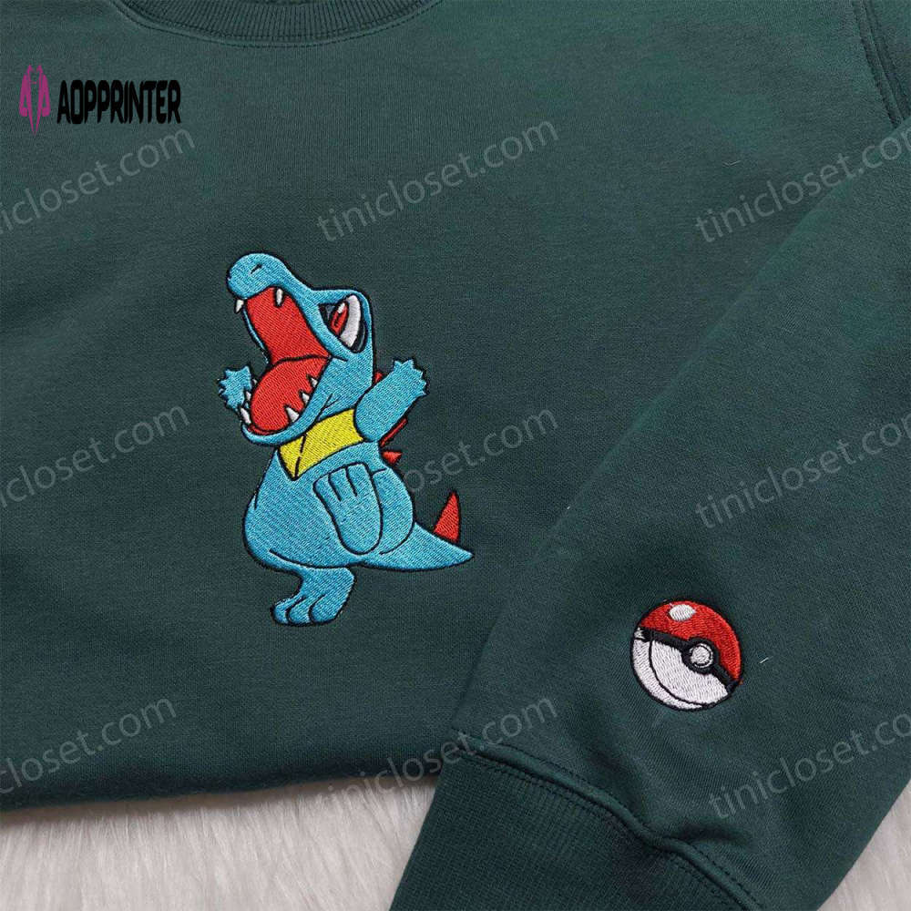 Totodile pokemon embroidered shirt & sweatshirt – anime hoodies for fans Embroidered Shirt