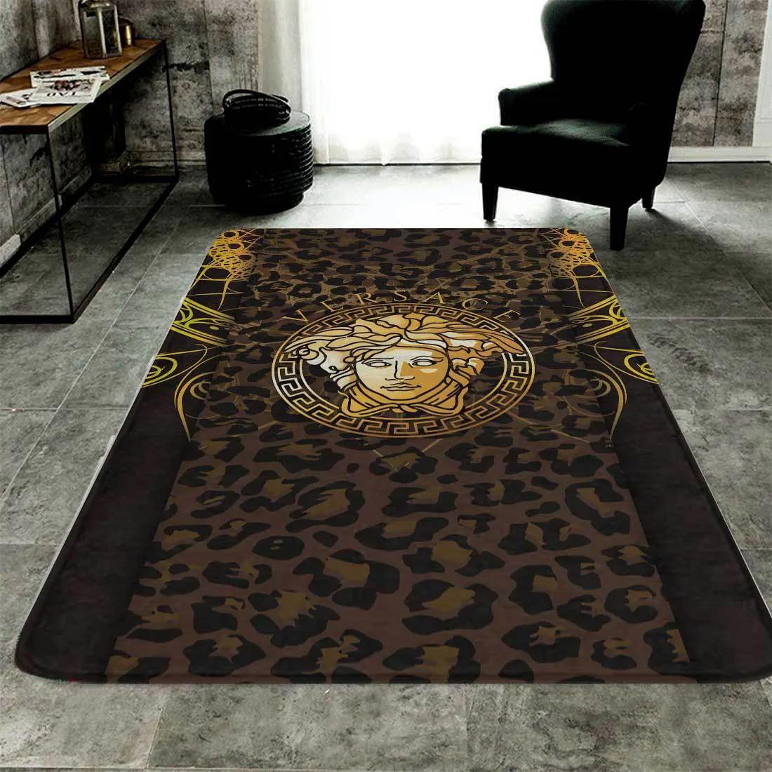 Versace brown medusa logo type 500. Upgrade Your Living Room with Luxury Home Decor: Area Carpets, Floor Decor, Door Mats, and Hot Gift Items with style a High-End Fashion Brand Rectangle Rug
