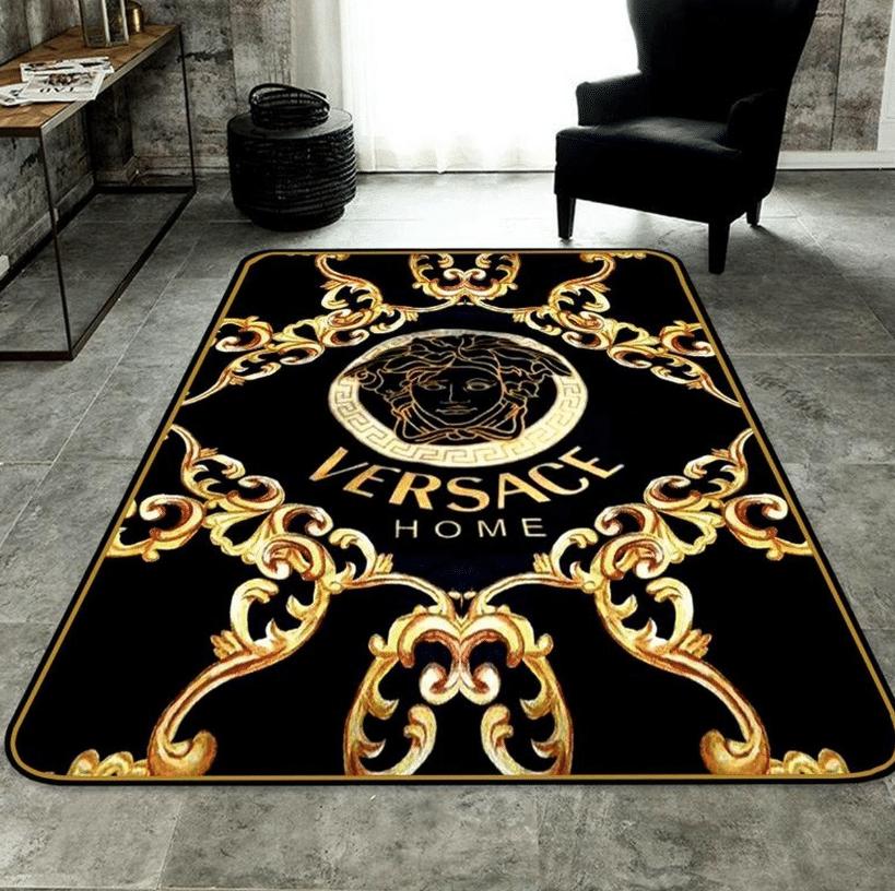 Versace golden limited logo type 618. Upgrade Your Living Room with Luxury Home Decor: Area Carpets, Floor Decor, Door Mats, and Hot Gift Items with style a High-End Fashion Brand Rectangle Rug