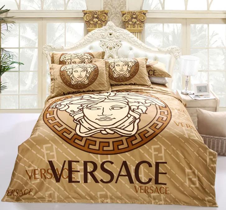 Versace logo golden luxury brand bedding set for bedroom luxury bedspread duvet cover set with pillowcases home decoration Bedding Sets