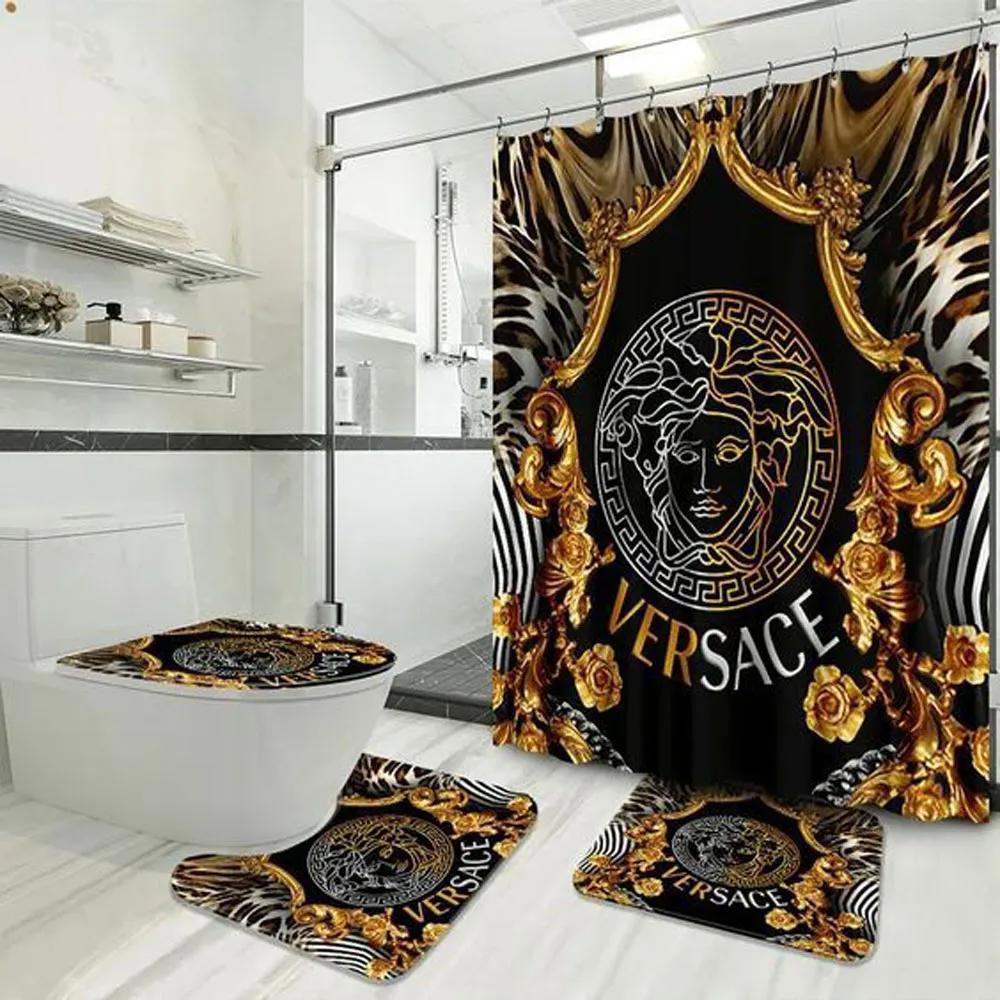 Versace medusa fashion bathroom set luxury shower curtain bath rug mat home decor Bathroom Set