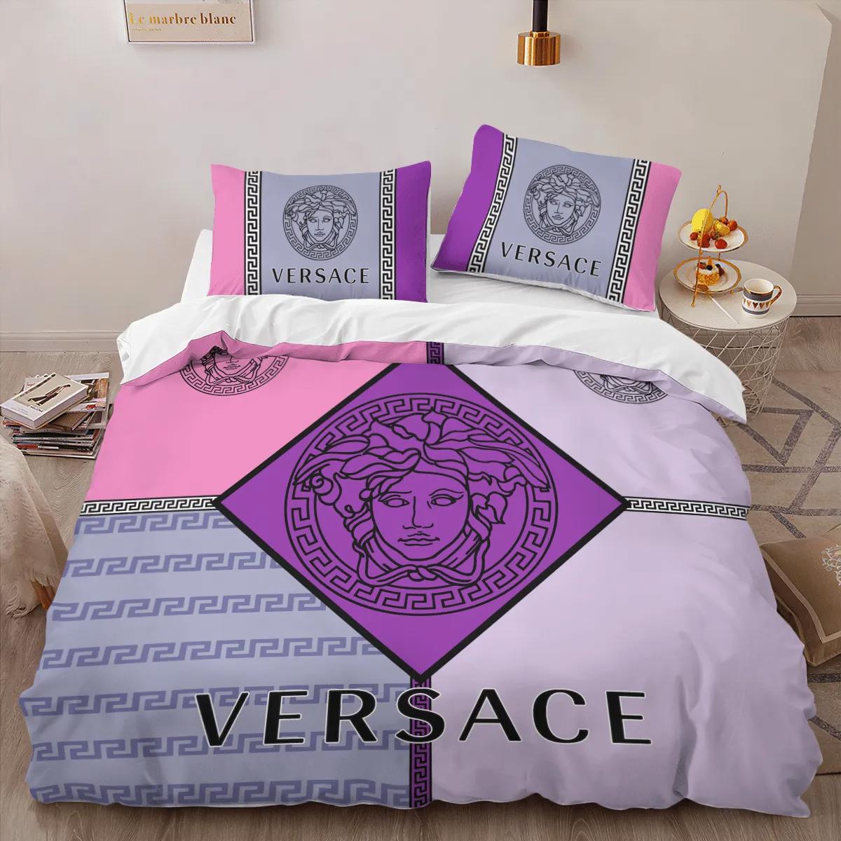Versace violet limited edition luxury brand high-end bedding sets, bedroom decor , thanksgiving decorations for home best luxury bed sets gift thankgivings and christmas Bedding Sets