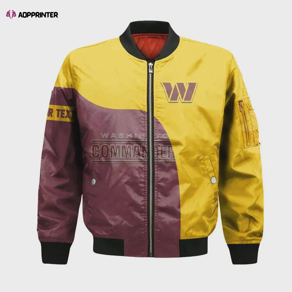 Washington commanders bomber jacket 3d printed curve style custom text and number Bomber Jacket