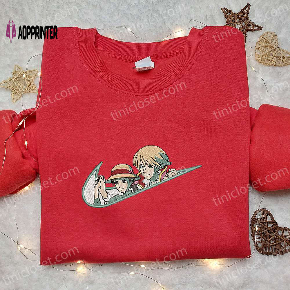 Wizard howl & sophie hatter x nike swoosh anime embroidered shirt – best family gift Embroidered Shirt