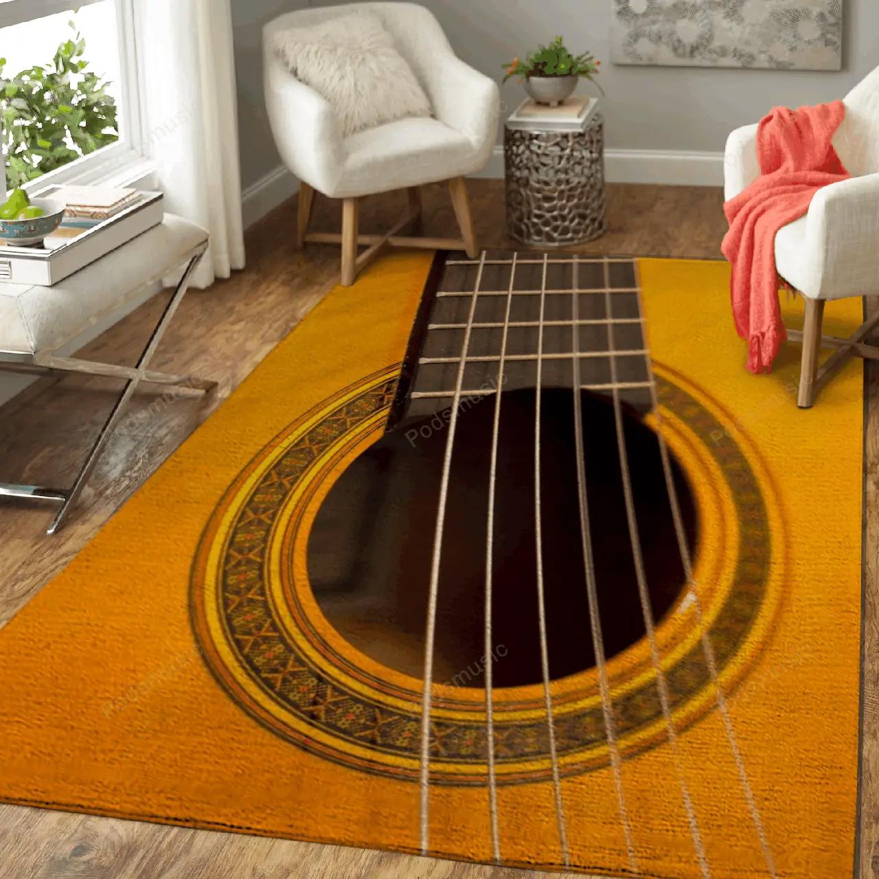 Yellow guitar music art for fans area rug living room carpet rug regtangle carpet floor decor home decor Rectangle Rug