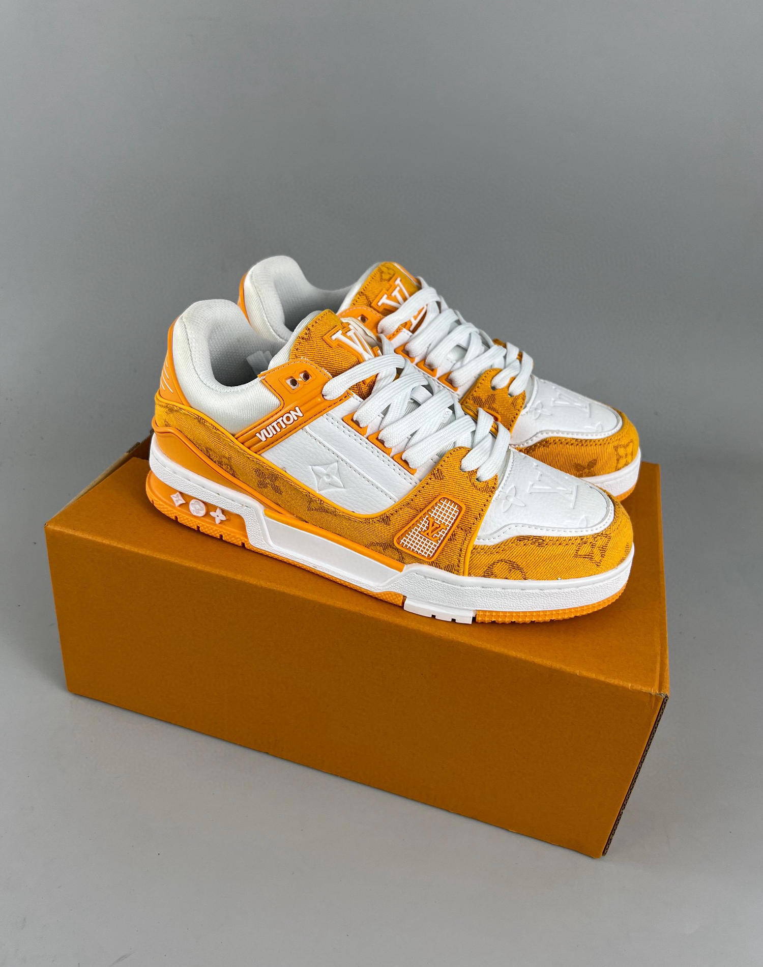 Louis vuitton lv trainer sneaker orange denim