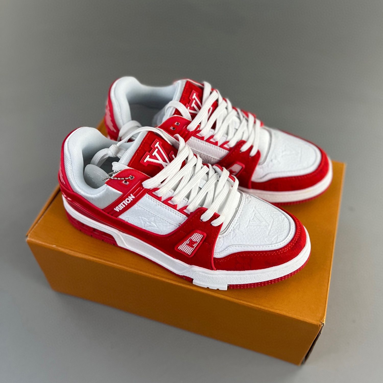 Louis vuitton lv trainer sneaker red white lv