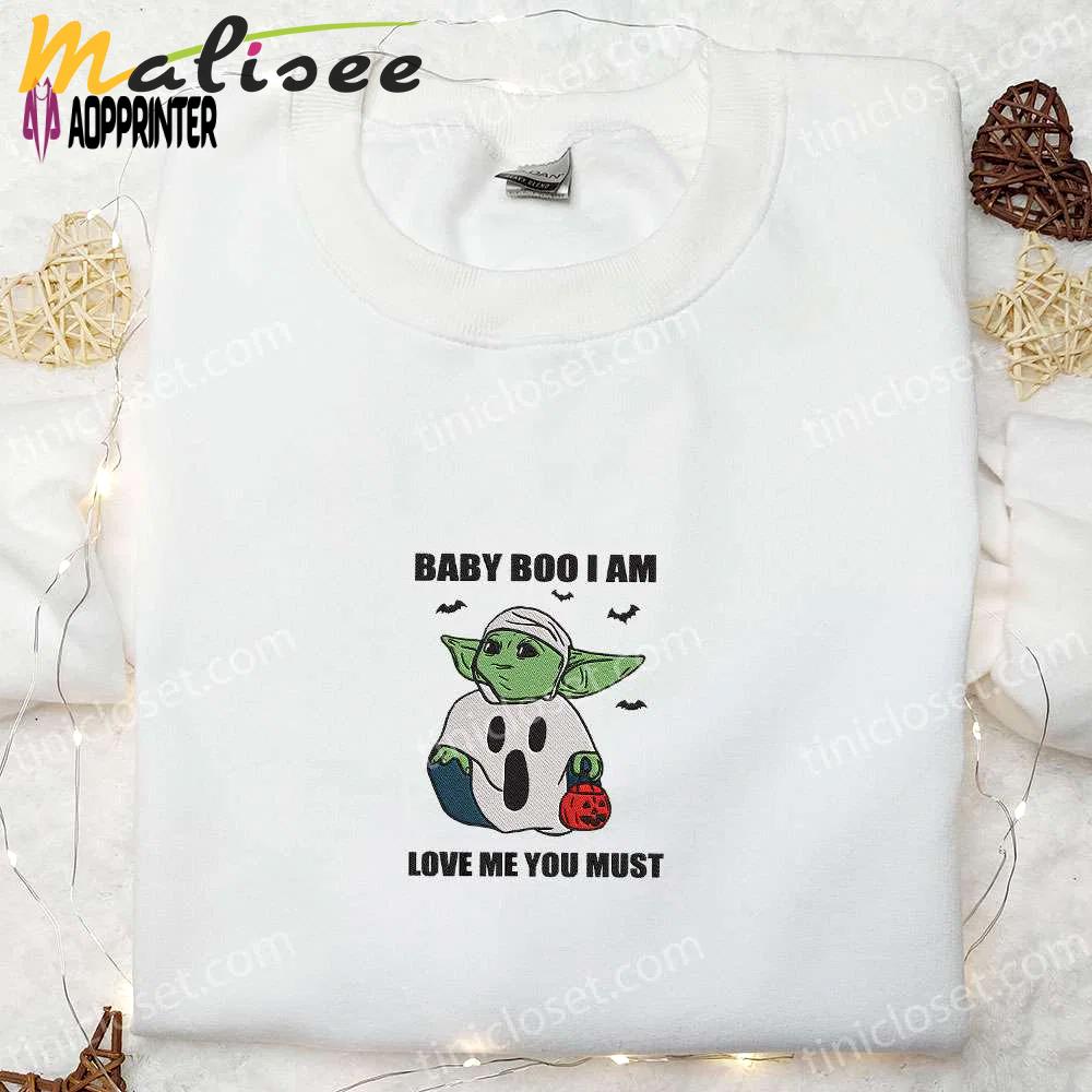 Adorable baby yoda embroidered sweatshirt: perfect halloween gift idea Embroidered Shirt