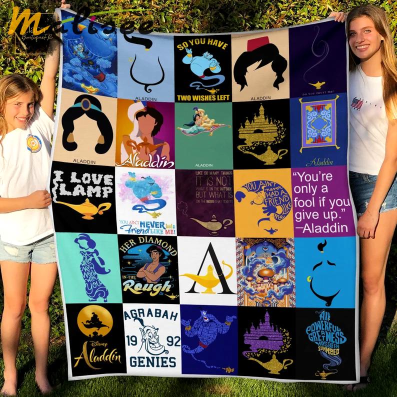 Aladdin characters aladdin jasmine genie fleece blanket, mink sherpa blanket, aladdin blanket, genie quilt Quilt Blanket