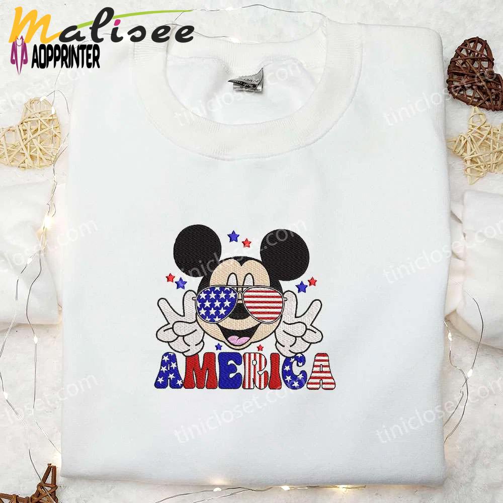 American mickey glasses embroidered shirt: best patriotic disney shirt Embroidered Shirt