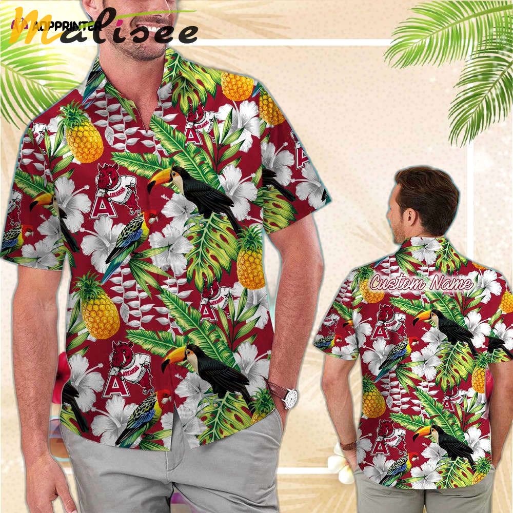 Arkansas razorbacks personalized parrot floral tropical aloha hawaiian shirts Hawaii Shirt