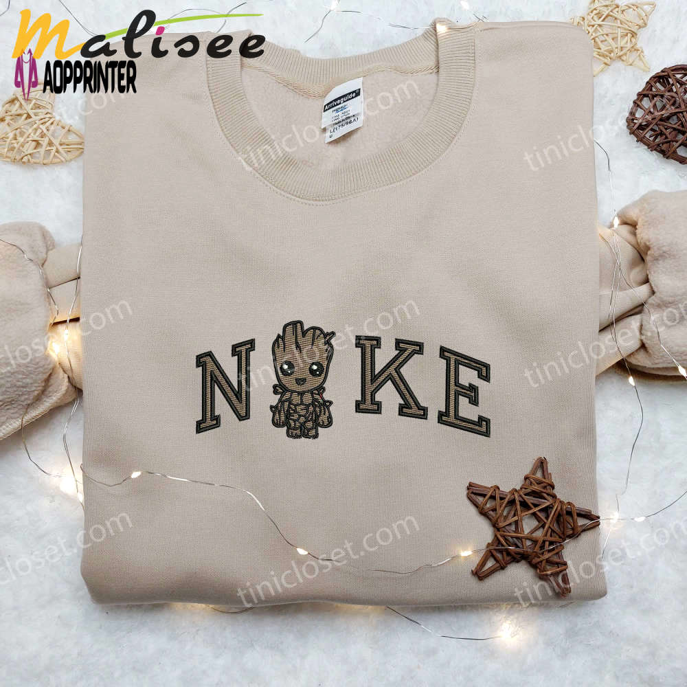 Baby groot x nike embroidered shirt: marvel movie inspired nike shirt Embroidered Shirt