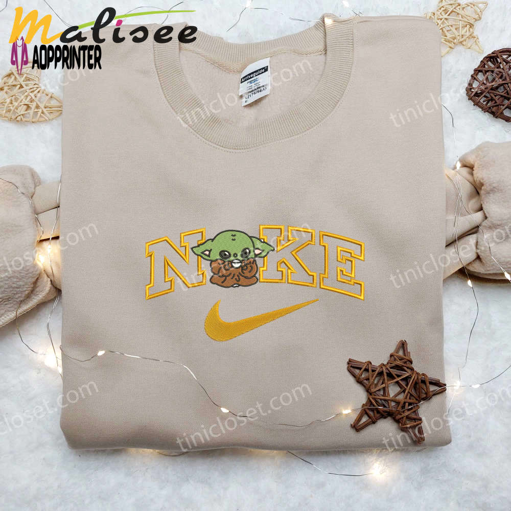 Baby yoda coffee x nike embroidered shirt – custom star wars tee Embroidered Shirt